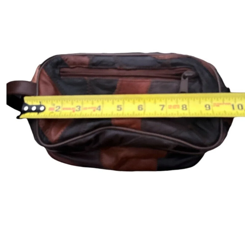 Vintage Leather Patchwork Travel Toiletry Bag Kit Men Case Multi Compartments